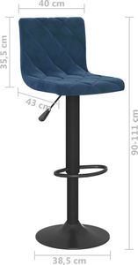 vidaXL Stołki barowe, 2 szt., niebieskie, obite aksamitem 8