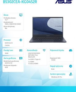 Laptop Asus Asus Notebook ExpertBook B5302CEA-KG0452R i5 1135G7 16/512/Iris/13 4