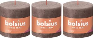 Bolsius Bolsius Rustykalne świece pieńkowe Shine, 3 szt., 100x100 mm, taupe 1