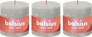 Bolsius Bolsius Rustykalne świece pieńkowe Shine, 3 szt., 100x100 mm, szare 1