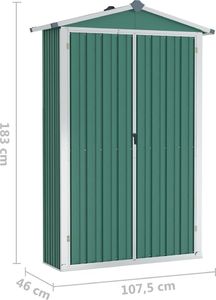 vidaXL Szopa ogrodowa, zielona, 107,5x46x183 cm, stal galwanizowana 8