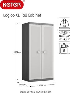 Szafa ogrodowa Keter Szafa z półkami Logico, XL, czarno-szara, 182 cm 7