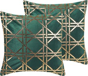 Shumee Zestaw 2 poduszek dekoracyjnych geometryczny wzór 45 x 45 cm zielony ze złotym CASSIA 1
