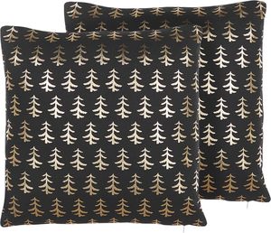 Shumee Zestaw 2 poduszek dekoracyjnych w choinki 45 x 45 cm czarny LEROY 1