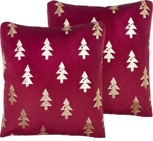 Shumee Zestaw 2 poduszek dekoracyjnych welurowych w choinki 45 x 45 cm czerwony CUPID 1