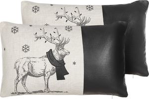 Shumee Zestaw 2 poduszek dekoracyjnych z reniferem 30 x 50 cm czarno-biały SVEN 1