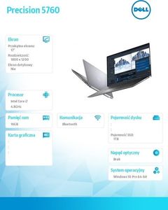 Laptop Dell Precision 5760 Win11Pro i9-11950H/512GB SSD/32GB/15.6"UHD+/Touch/RTX A3000/TB/KB-Backlit/97WHR/3Y BWOS 4