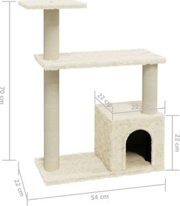 vidaXL Drapak dla kota ze słupkami sizalowymi, kremowy, 70 cm 6