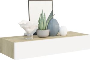 vidaXL Półka ścienna z szufladą, dąb i biel, 60 x 23,5 x 10 cm, MDF 3