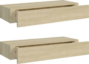 vidaXL Półki ścienne z szufladą, 2 szt., dąb, 60x23,5x10 cm, MDF 2