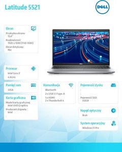 Laptop Dell Dell Notebook Latitude 5521 Win11Pro i7-11850H/32GB/512GB SSD/15.6 FHD/Intel UHD/FgrPr & SmtCd/Cam & Mic/WLAN + BT/Backlit Kb/4 Cell/3Y Prosupport 6