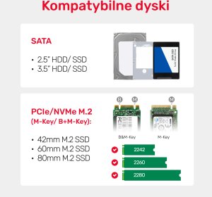 Kieszeń Unitek M.2 NVMe, 2.5"/3.5" SATA - USB-C 3.2 Gen 2 (S1222A) 7