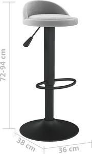 vidaXL Stołek barowy, jasnoszary, obity aksamitem 8