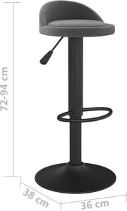 vidaXL Stołek barowy, ciemnoszary, obity aksamitem 8