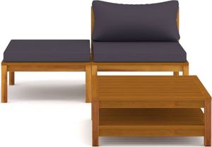 vidaXL 3-cz. zestaw wypoczynkowy do ogrodu, z ciemnoszarymi poduszkami 3