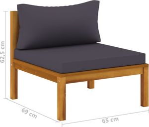 vidaXL Moduł środkowy sofy, z ciemnoszarymi poduszkami, akacjowy 7