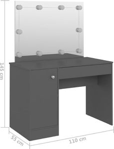 vidaXL Toaletka z oświetleniem LED, 110x55x145 cm, MDF, szara 6