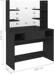 vidaXL Stolik do makijażu z LED 100x40x135 cm, MDF, czarny 6