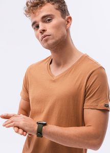 Ombre T-shirt męski bawełniany basic S1369 - brązowy L 1