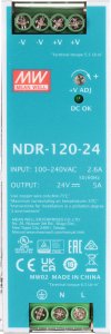 Mean Well Zasilacz impulsowy AC/DC na szyne DIN 120W 90-264VAC Uwyj 24VDC 5A NDR-120-24 2