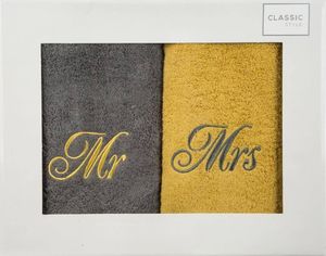 Eurofirany Komplet Ręczników Mr Mrs 2 2 szt. 50 x 90 Stalowy 1