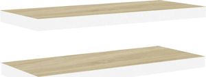 vidaXL Półki ścienne, 2 szt., dębowo-białe, 80x23,5x3,8 cm, MDF 2