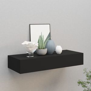 vidaXL Półka ścienna z szufladą, czarna, 60 x 23,5 x 10 cm, MDF 1