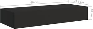 vidaXL Półka ścienna z szufladą, czarna, 60 x 23,5 x 10 cm, MDF 9