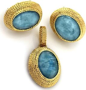 Lovrin Złoty komplet biżuterii 585 błękitne owale12.71g 1