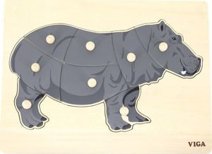 Viga Toys Drewniane Puzzle Montessori Hipopotam z Pinezkami (44604) 1