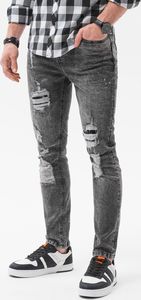 Ombre Spodnie męskie jeansowe P1065 - szare S 1