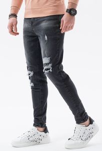 Ombre Spodnie męskie jeansowe P1078 - czarne XL 1