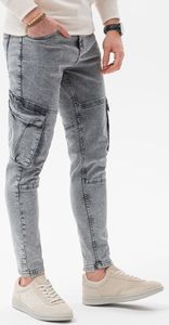 Ombre Spodnie męskie jeansowe P1079 - szare L 1