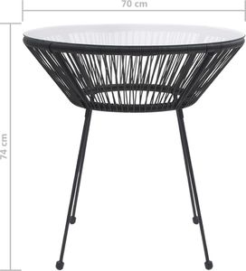 vidaXL Stolik ogrodowy, czarny, 70x74 cm, rattan i szkło 4