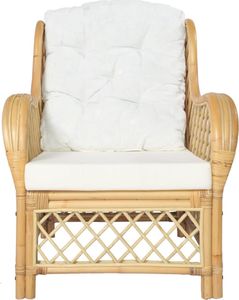 vidaXL Fotel z poduszką, naturalny rattan i len 2