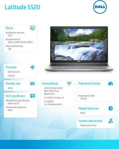 Laptop Dell Dell Notebook Latitude 5520 Win11Pro i5-1145G7/16GB/512GB SSD/15.6" FHD Touch/Intel Iris Xe/ThBlt & FgrPr & SmtCd/Cam & Mic/WLAN + BT 2