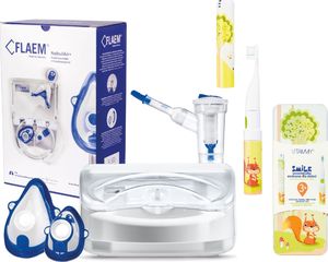 Flaem ZESTAW Z RABATEM: FLAEM Nebulair+ Inhalator pneumatyczno-tłokowy + VITAMMY Smile wiewiórka Szczoteczka soniczna do zębów mlecznych dla dzieci 3+ z etu 1