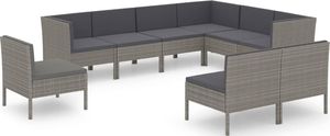 vidaXL 9-cz. zestaw wypoczynkowy do ogrodu, poduszki, szary rattan PE 2