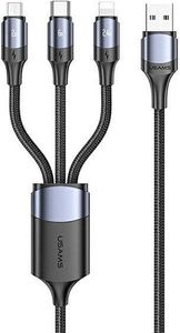 Kabel USB Usams USB-C - USB-C + microUSB + Lightning 1.2 m Szary (6958444971773) 1