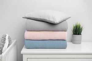 Sensillo KOMPLET DO ŁÓŻECZKA DZIERGANY Z MUŚLINĄ NIEBIESKI 15