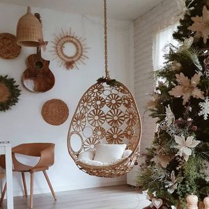 Fotel Wiszący Rattanowy Kokon, Złoty Brąz 2