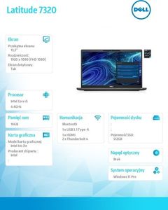 Laptop Dell Notebook Latitude 7320 Win11Pro i5-1145G7/16GB/512GB SSD/13.3FHD Touch CF/Iris Xe/ThBlt/FgrPr/SmtCd/IR Cam/Mic/WLAN + BT/LTE/Backlit Kb/4 CellLTE/3Y 3