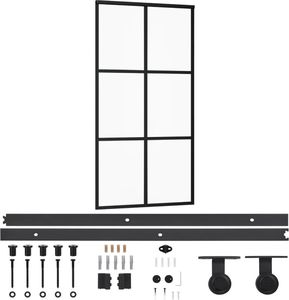 vidaXL Drzwi przesuwne z osprzętem, szkło ESG i aluminium, 102x205 cm 2