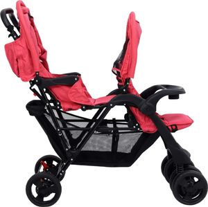 Wózek vidaXL Podwójny wózek spacerowy, czerwony, stalowy 6