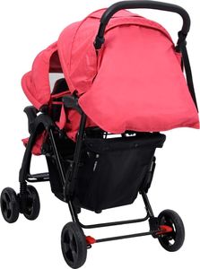 Wózek vidaXL Podwójny wózek spacerowy, czerwony, stalowy 8