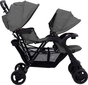 Wózek vidaXL Podwójny wózek spacerowy, ciemnoszary, stalowy 7