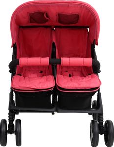 Wózek vidaXL Podwójny wózek spacerowy, czerwony, stalowy 5