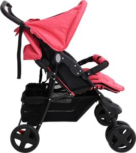 Wózek vidaXL Podwójny wózek spacerowy, czerwony, stalowy 7