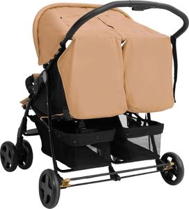 Wózek vidaXL Podwójny wózek spacerowy, kolor taupe, stalowy 8