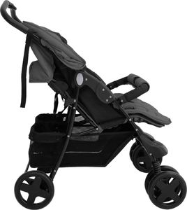 Wózek vidaXL Podwójny wózek spacerowy, ciemnoszary, stalowy 6